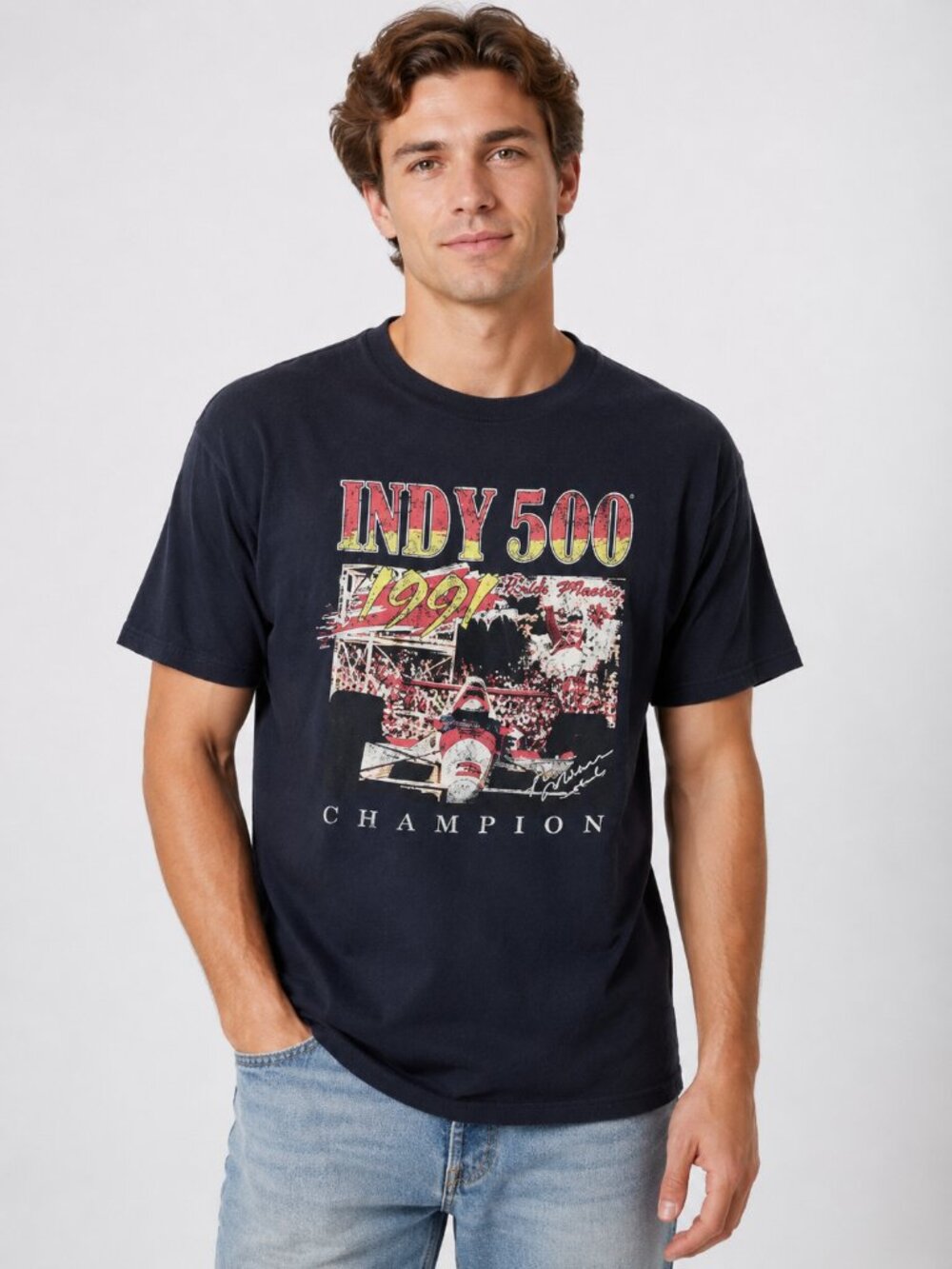 Vintage Indianapolis 500 1991 Champion T-Shirt Men's XL IndyCar Racing Graphic T